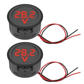 2PCS DC Volt Meter, DC 5-99V Car LED Digital Display, Round 2 Wire Voltmeter DC Digital Car Voltage Current Meter Volt Detector Tester Monitor Panel for Motorcycle Truck Camper Caravan Marine ATV UTV