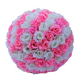 Bola de Flores Artificiales, 7.8 Pulgadas, Rosas de Seda para Colgar para decoración de centros de Mesa de Bodas y Fiestas, Beige Rosado, 1