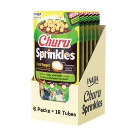 INABA Churu Sprinkles for Cat, Soft & Chewy Churu Filled, Baked Chicken Cat Treat Meal Topper with Vitamin E and Green Tea Extract, 1.05 oz. per Pack, 18 Packs Total, Chicken Recipe with Dashi Flavor