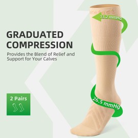 WAKEFEET Compression Socks Women and Men 2 Pairs, Compression Socks 20-30 mmHg for Calf Recovery, Relief, Discomfort, Fatigue, and Tired Legs