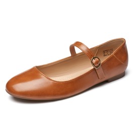 Rekayla Women's Mary Jane Shoes Comfortable Slip on Round Toe Ballet Flats Brown Size 7