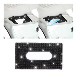BLAU GRUN Bling Car Sun Visor Tissue Box Holder, Rhinestone PU Leather Crystal Sparkling Napkin Holder, Backseat Paper Towel Cover Case Car Accessories for Women (Black)