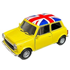 Welly Mini Cooper Model Series with Union Jack Top Made of Die Cast Metal and Plastic Parts, Pull Back & Go Action Toy (By LILAJ) (Yellow)