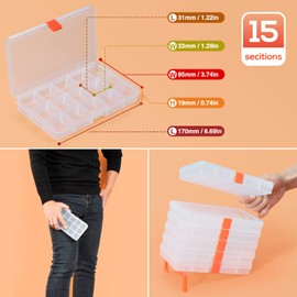 SOMELINE® Plastic Storage Box with 15 compartments | Stable sorting box for screws,small parts,small and sewing utensils | Perfect storage box for nails and screws,Dimensions: 17.7x10.2x2.4cm,4 pieces