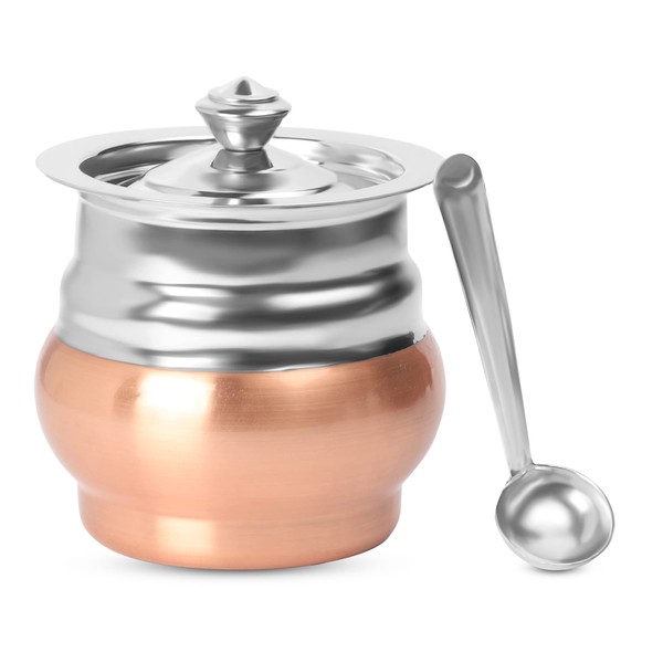 KSJONE Stainless Steel and Copper Coated Ghee Pot with Spoon