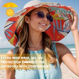 Women's Wide Brim Sun Hats UV Protection - Reversible Bucket Hat Foldable Beach Hat with Chin Strap Summer Hat for Travel Beige