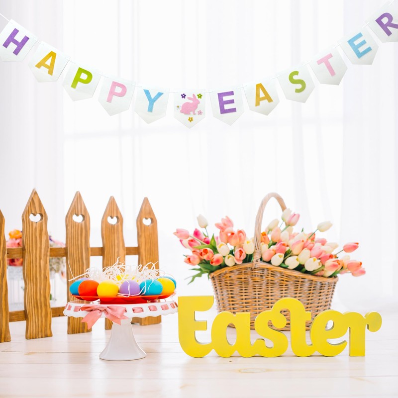 BCCSNNM Happy Easter Banner,Felt Easter Bunny Garland for Wall Mantel
