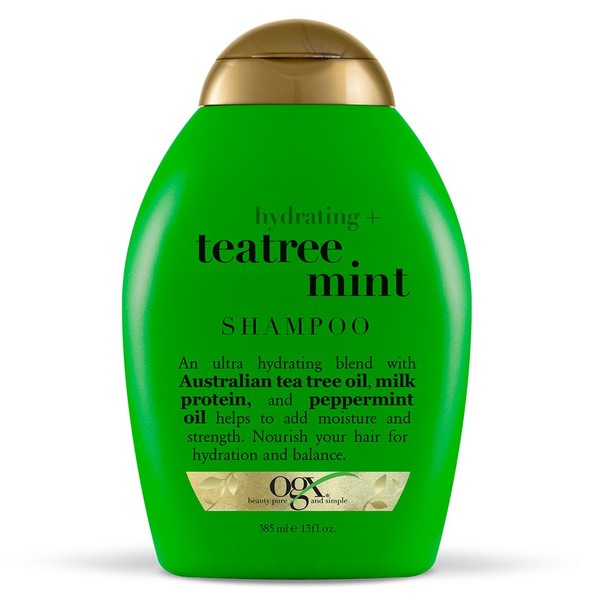 OGX Hydrating + Tea Tree Mint Shampoo, Nourishing & Invigorating Scalp Shampoo with Tea Tree & Peppermint Oil & Milk Proteins, Paraben-Free, Sulfate-Free Surfactants, 13 fl oz