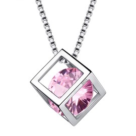 Aurora Tears Oct. Birthstone Necklaces Women Crystal 925 Sterling Silver 3D Cube October Birth Stone Pendant Cubic Zirconia Birthday Pendant Charm Dating Gift Jewelry DP0028O