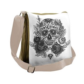 Ambesonne Sugar Skull Messenger Bag, Roses Diamond Shape, Unisex Cross-body