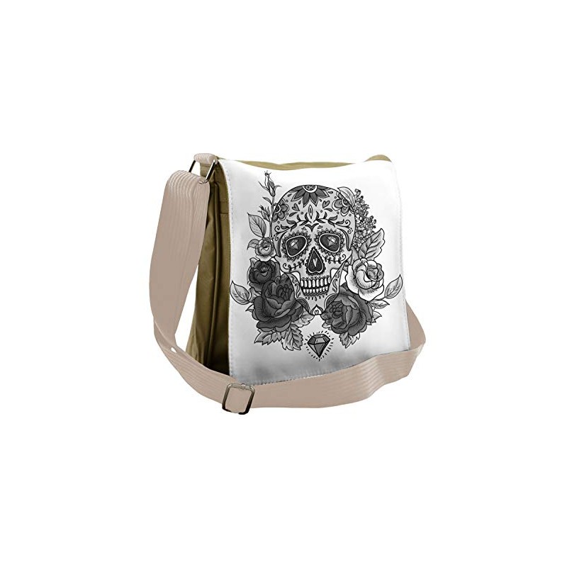 Ambesonne Sugar Skull Messenger Bag, Roses Diamond Shape, Unisex Cross-body