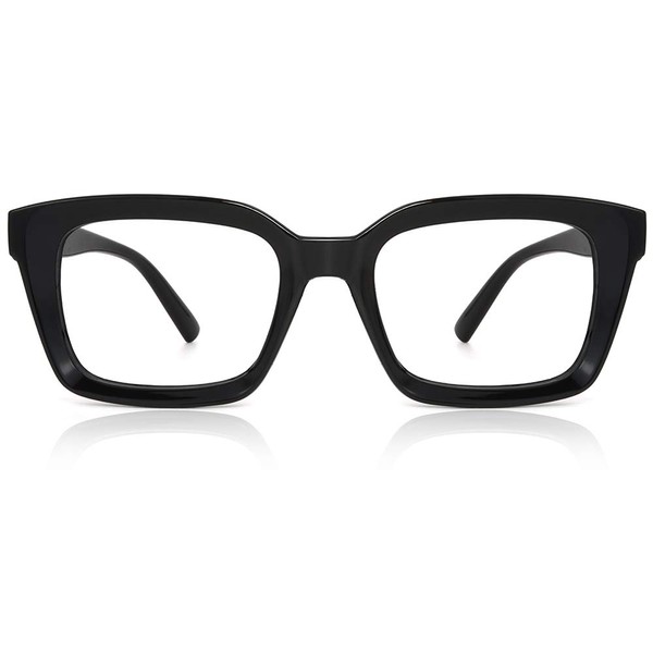 JiSoo - anteojos de lectura de gran tamaño para mujer, diseño retro con bisagras de resorte, anteojos de lectura de gran tamaño, Negro, 1.00