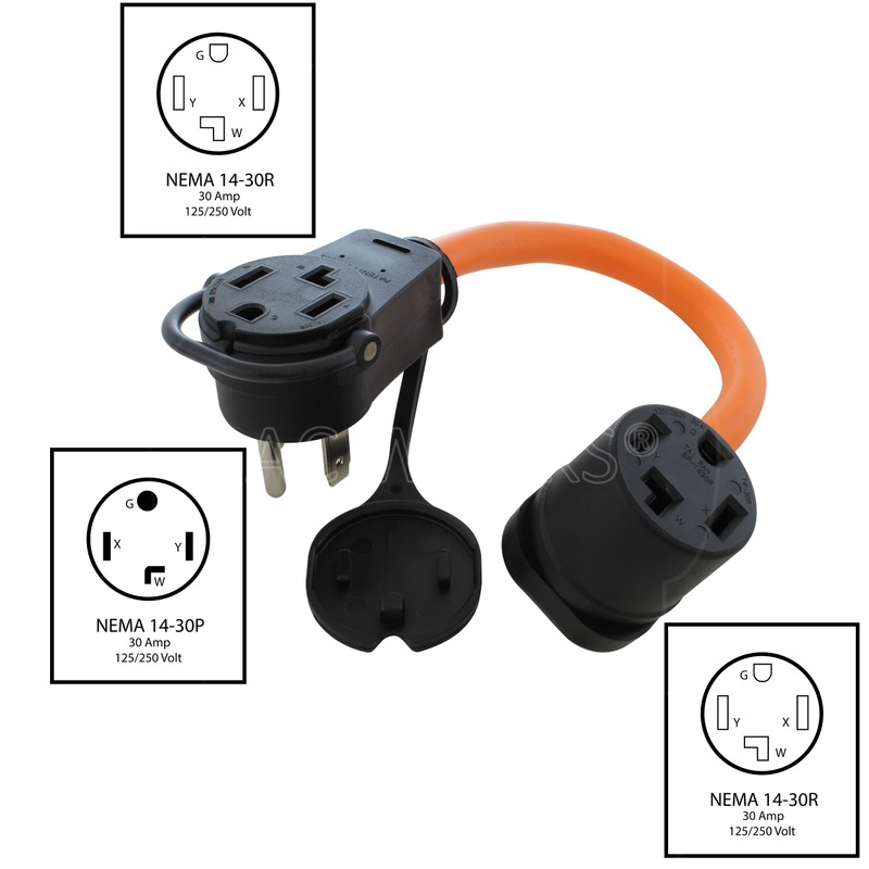 AC WORKS 30-Amp 4-Prong Dryer Outlet 14-30 Piggy-Back Plug Adapter