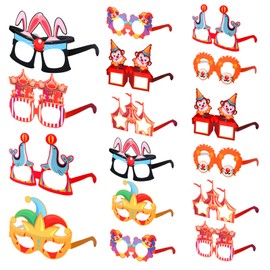 Serencatcher 16Pcs Circus Paper Eyeglasses, Funny Carnival Party Glasses Fram for Kids Adults, Carnival Eyeglasses Photo Booth Props for Circus Fiesta Carnival Theme Birthday Party Costume Party