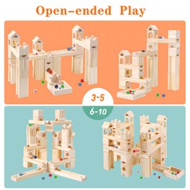 Wooden Marble Run for Kids Ages 4-8, 60 Pieces Wood Building Blocks Toys and Construction Play Set, Marble Track Maze Game STEM Learning Toys Gifts for Boys Girls
