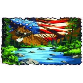 RV Camper Graphics Mountain Lake Scene with American Flag and Soaring Eagle Decal (18" x 11")