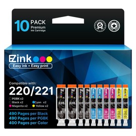 E-Z Ink Compatible Ink Cartridge Replacement for Canon PGI-220 PGI220 CLI-221 CLI221 to use with PIXMA MX860 MX870 MP620 MP560 (2 Large Black, 2 Cyan, 2 Magenta, 2 Yellow, 2 Small Black) 10 Pack
