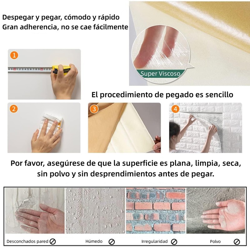 12 pcs Papel Tapiz Ladrillo, Paneles Autoadherible 3d para Paredes,