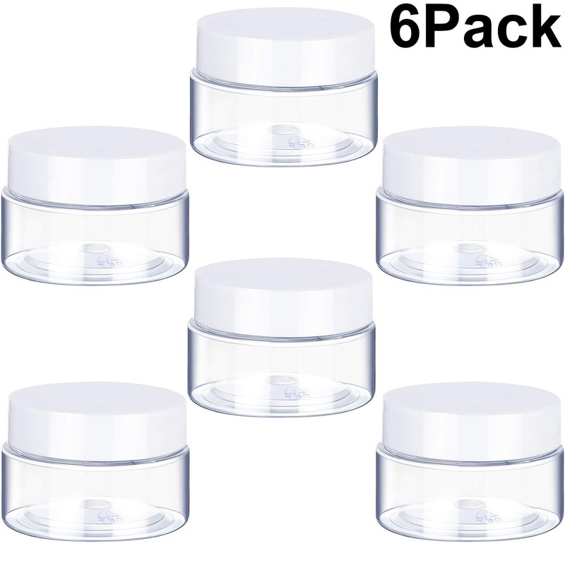 6 Pack 2 oz Plastic Pot Jars Round Clear Leak