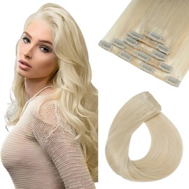 Elailite Clip-In Real Hair Extensions - Remy Human Hair Extensions Real Hair - 12 Clips Real Hair Extensions Clip - Straight - 14 Inches (35 cm 60 g) #60 Platinum Blonde