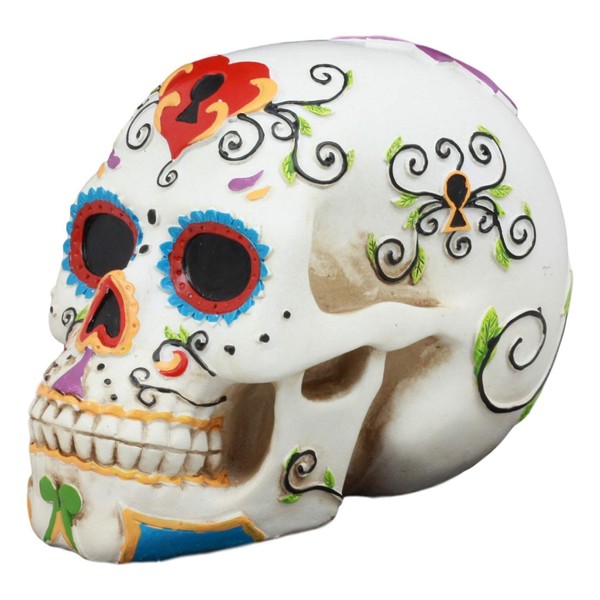 PTC 5.5 Inch Multicolor Patterned Day of The Dead Skull Statue Figurine
