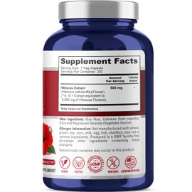NusaPure NusaPure Hibiscus Flower 10:1 Extract, 500 mg Equivalent to 5000mg 200 Vegetarian Caps (Non-GMO, Vegan)