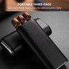 Three-Finger Portable Cigar Humidor Leather Case with Silver Cigar Cutter(Black)