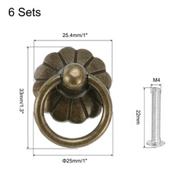 sourcing map 6 Sets Vintage Drop Ring Knobs Retro Dresser Pulls Handles with Screws Zinc Alloy for Dresser Drawer Furniture Closet Cupboard Bronze(33mm/1.3" Long)