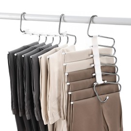 Upgraded Collapsible Pants Hangers Space Saving, 6 Layers Clothes Rack, Stainless Steel Multifunctional Closet Organizer, Non Slip Metal Hangers for Pants Jeans Skirts Trousers (4 Pack)