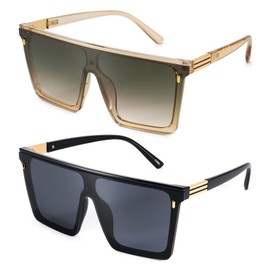 Dollger Square Oversized Sunglasses for Women Men Trendy Flat Top Big Black Shades UV400 Sunnies Grey