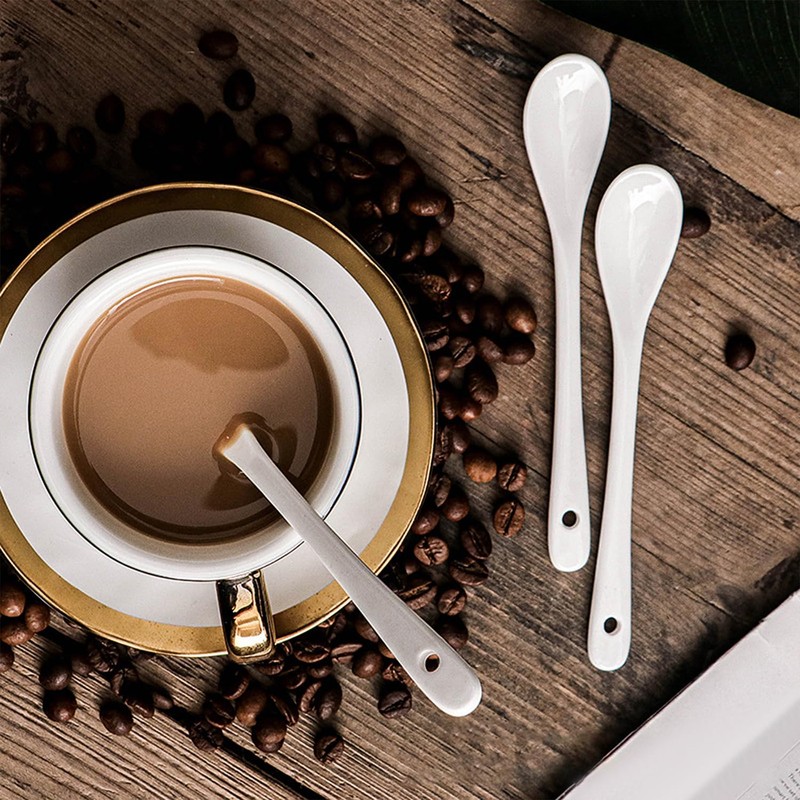 6 Pieces Ceramic White Spoon, Ceramic Spoon, Jam Spoon, Mini