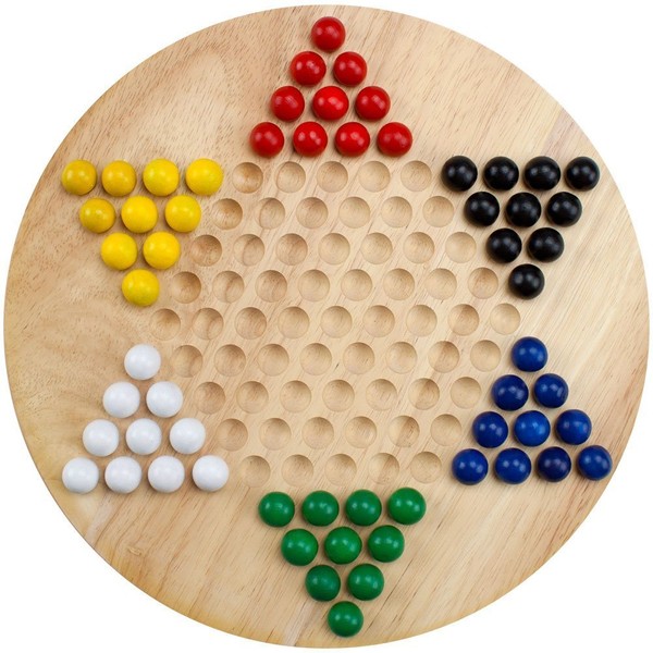 Brybelly Chinese Checkers Game Set with 11.5 in Natural Wood Checkers Board | 60 Wood Marbles in 6 Bright Colors for Adults, Boys and Girls Game Playing