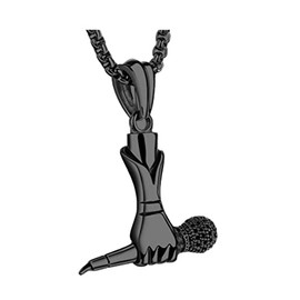 PAURO Men's Stainless Steel Singer Microphone Pendant Music Charm Necklace Hip Hop Jewelry Black