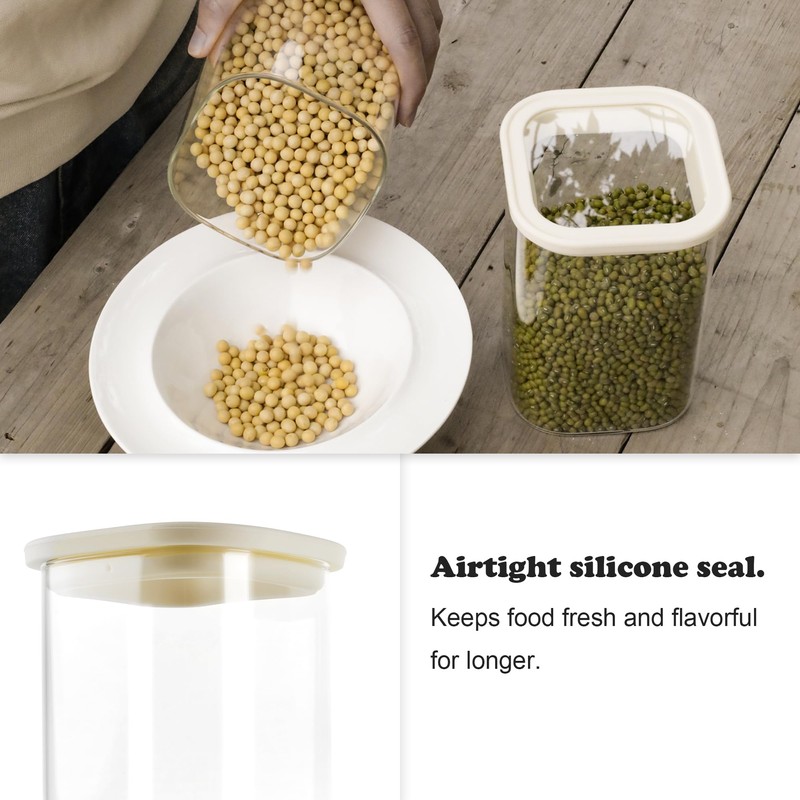 CozNido 8pcs Square Pantry Glass Jars with Clear Airtight Lids