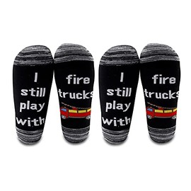 LEVLO Funny Firefighters Gifts I Still Play with Fire Trucks Cotton Socks for Fireman Gifts (2 Pairs/Set - Mid Calf - 1)