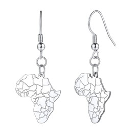 U7 Drop Earrings For Women Stainless Steel Earingsings Silver Hypoallergenic Dangly Africa Map Earings Jewellery