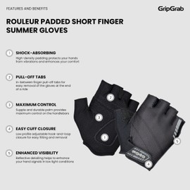 GripGrab Rouleur Padded Short Finger Summer Cycling Gloves Comfortable Half Finger Fingerless Cushioned Bicycle Glove