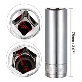 TOP-VIGOR 1/2 Inch Drive 19mm 6-Point Deep Socket, Metric, Cr-V Drive Socket (Polishing) for Auto Repairing and Household