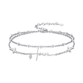 ROMANTICWORK Cross Faith Bracelet 925 Sterling Silver Double Layer Cross Bracelet Faith Jewelry for Women Christmas Birthday Gifts