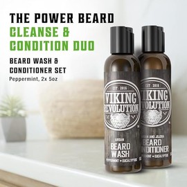 BEST DEAL Beard Wash & Beard Conditioner Set w/ Argan & Jojoba Oils - Softens & Strengthens - Natural Peppermint and Eucalyptus Scent - Beard Shampoo 