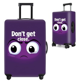 THISFIND Purple Cartoon Face Luggage Cover – Funny Don't Get Close Suitcase Protector – Stretchy Travel Sleeve for 22"-25" Luggage – Durable, Eye-Catching & Easy to Spot