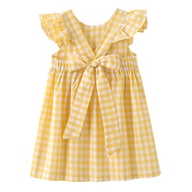 Zanie Kids Gingham Toddler Dress Bowknot Easter Dress Baby Girl Summer Playwear Outfits Plaid Yellow 4 5T