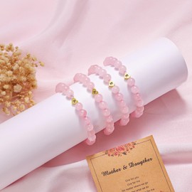 LZKOVISTA 2 PCS Mother Daughter Bracelets,Pink Healing Anxiety Beaded Heart Charm letter Bracelets,first day of school matching Bracelet mommy and me (Y)