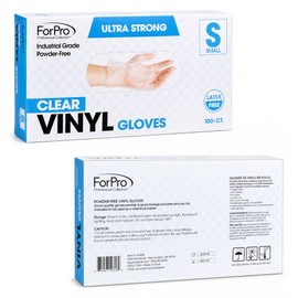 ForPro 100ct Vinyl Gloves, 2.75 mil. Palm/3.9 mil. Fingers/Small, Clear