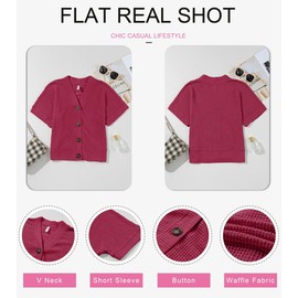 Dokotoo Womens Vintage Solid Color Button Down Shirts Short Lantern Button Up Tops Ladies Spring Coat Loose Fit Waffle Knit Shacket Going Out Outfits Dressy Boyfriend Vine Red Shirts Small