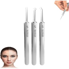 3Pcs Silver Professional Blackhead Tweezer Professional Facial Blackhead Remover Tweezers Precision Extractor Acne Removal Kit Pimple Popper Tool with Storage Box Skin Care Tools and Accessories