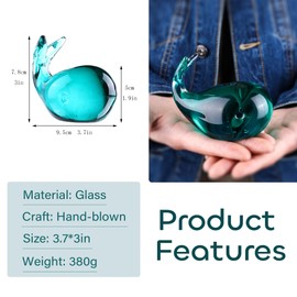 Crystalsuncatcher Hand Blown Glass Whale Figurine Collectibles 3.5'' Art Glass Sea Animal Paperweight Home Table Decor Gift (Whale)