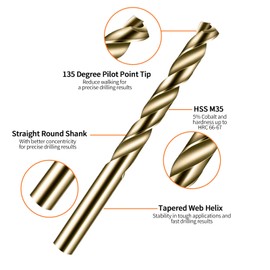 Meccion Metal Drill Bits 21/64 in. x 4-5/8 in. x 2pcs HSS M35 Cobalt Twist Drill Bit for Metal, Steel, Cast Iron