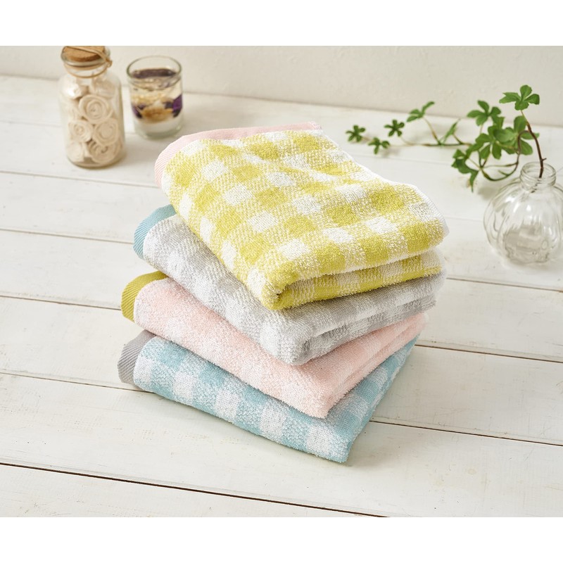 Kosugizen Face Towel, Claire Check, 13.4 x 31.5 inches (34
