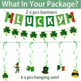 21Pcs St Patricks Day Decorations, St Patrick's day decor Set Pre-assembled Shamrock LUCKY Banner Garlands Clover Hanging Swirls Irish Decor for Home Saint Patrick Party Supplies